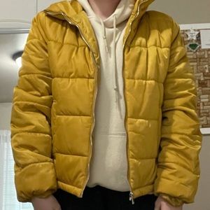 Mockneck gold mustard puffer jacket size large